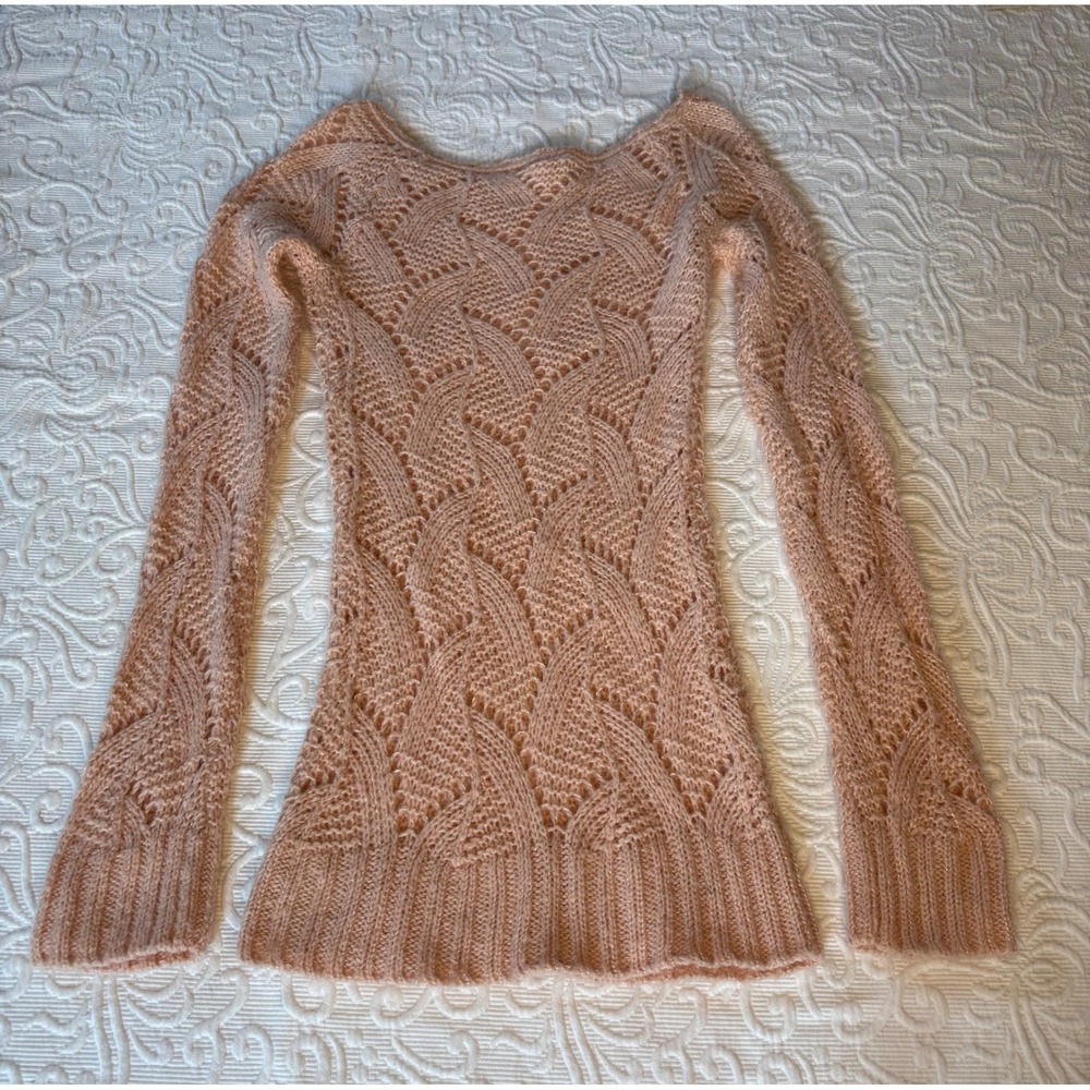 Frenchi Pointelle Sweater, in a soft pink/peach color. Coquette Boho Women's Sm.